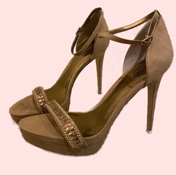 CARLOS SANTANA RAE JEWEL DETAIL HEELED TAN SANDAL - Picture 2 of 3